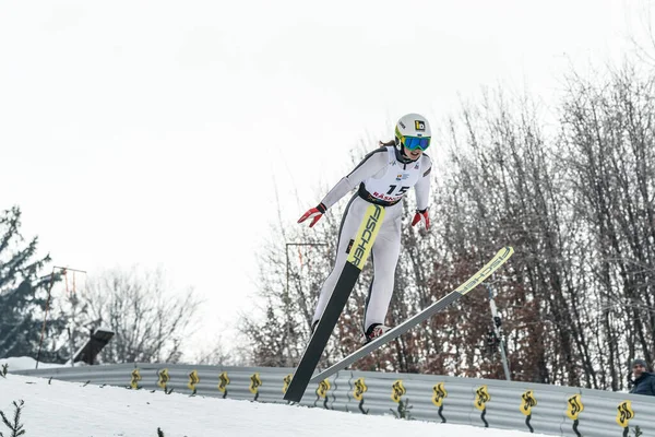 Rasnov Rumänien Januari 2019 Okänd Backhoppare Tävlar Fis Skidjumping World — Stockfoto