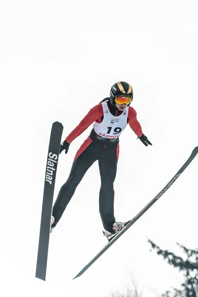 Rasnov Rumania Enero 2019 Saltador Esquí Desconocido Compite Fis Ski —  Fotos de Stock