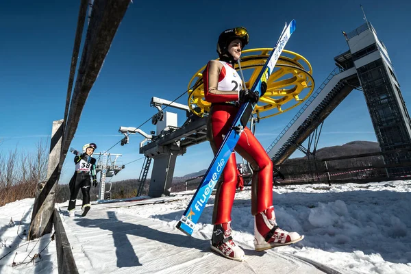 Rasnov Roemenië Januari 2019 Onbekende Skijumper Neemt Deel Aan Fis — Stockfoto