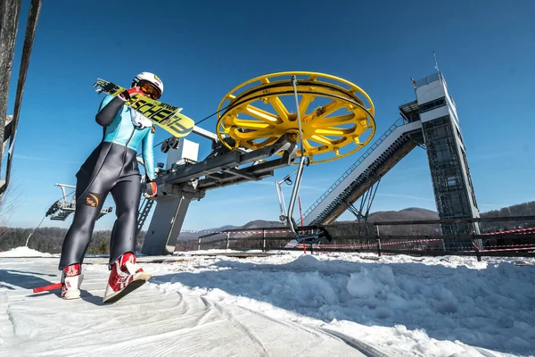 Rasnov Roemenië Januari 2019 Onbekende Skijumper Neemt Deel Aan Fis — Stockfoto