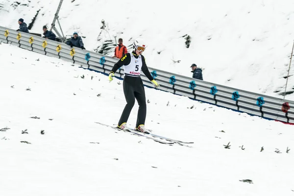 Rasnov Romênia Janeiro 2019 Saltador Esqui Desconhecido Compete Fis Ski — Fotografia de Stock