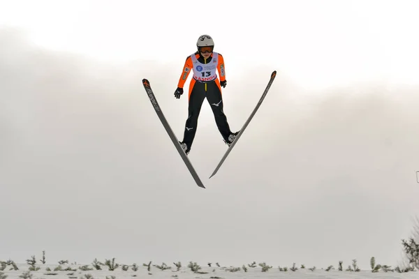 Rasnov Romênia Março 2018 Saltador Esqui Desconhecido Compete Fis Ski — Fotografia de Stock