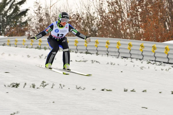 Rasnov Romênia Março 2018 Saltador Esqui Desconhecido Compete Fis Ski — Fotografia de Stock