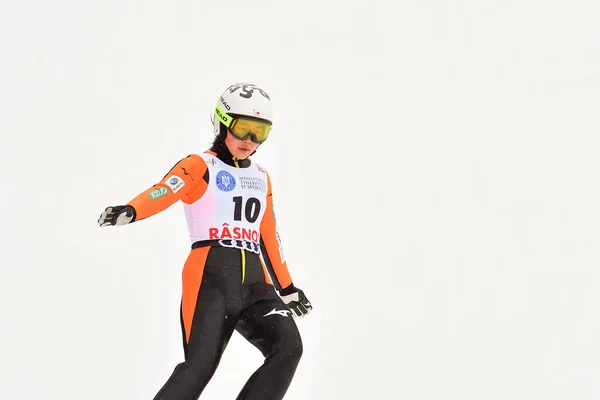 Rasnov Rumänien März 2018 Unbekannter Skispringer Nimmt Fis Ski Jumping — Stockfoto