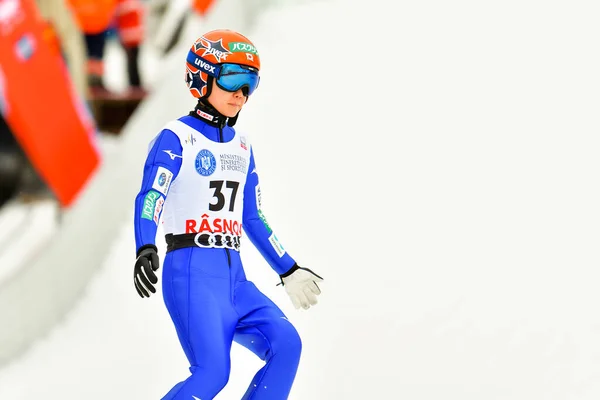 Rasnov Rumänien Mars 2018 Okänd Backhoppare Tävlar Fis Skidjumping World — Stockfoto