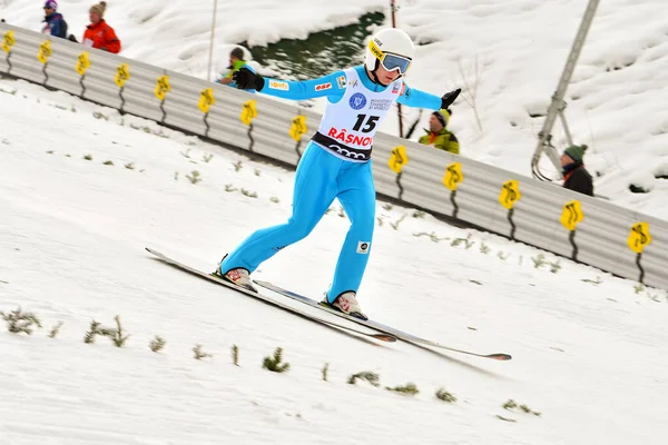 Rasnov Romênia Março 2018 Saltador Esqui Desconhecido Compete Fis Ski — Fotografia de Stock