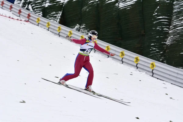 Rasnov Romênia Fevereiro Saltador Esqui Desconhecido Compete Fis Ski Jumping — Fotografia de Stock
