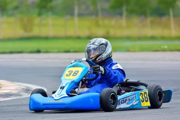 Prejmer Brasov Romania Mayo Pilotos Desconocidos Compitiendo Campeonato Nacional Karting —  Fotos de Stock