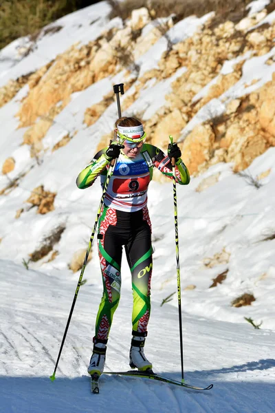 Cheile Gradistei Roamania Ledna Neznámý Závodník Mistrovství Světa Biatlonu Mladých Stock Fotografie