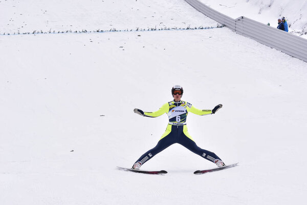 Rasnov Romania February Unknown Ski Jumper Competes Fis Ski Jumping Stock Image