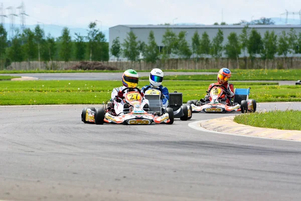 Prejmer Brasov Romania May Unknown Pilots Competing National Karting Championship Stock Picture