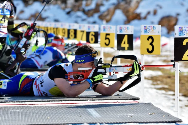 Cheile Gradistei Roamania Ledna Neznámý Závodník Mistrovství Světa Biatlonu Mladých Stock Snímky