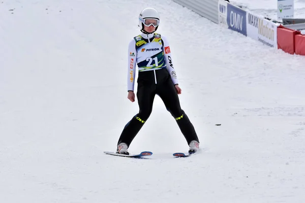 Rasnov Rumänien Februari Okänd Backhoppare Tävlar Fis Ski Jumping World Royaltyfria Stockbilder