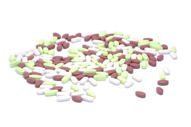 Beyaz arka planda izole edilmiş haplar