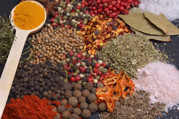 Composition with different spices and herbs — Stock Photo, Image