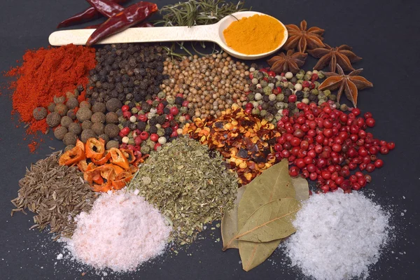 Composition with different spices and herbs — Stock Photo, Image