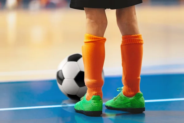 Futsal Training Youth Team Young Boy Soccer Ball Standing White — Stock Photo, Image