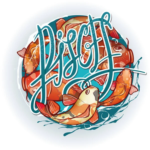 Znak Zodiaku Ryby Piękne Ryby Koi Ryb Uczenia Technice Komiksowej — Wektor stockowy