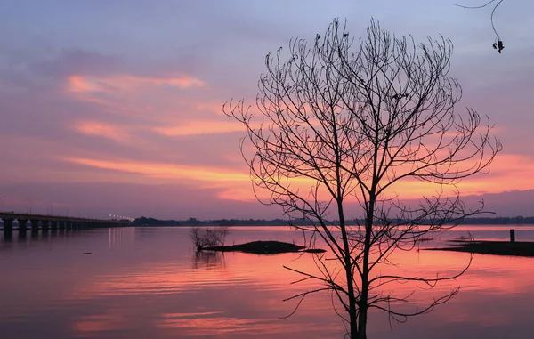 Vista Noturna Barragem Lam Pao Kalasin Tailândia — Fotografia de Stock