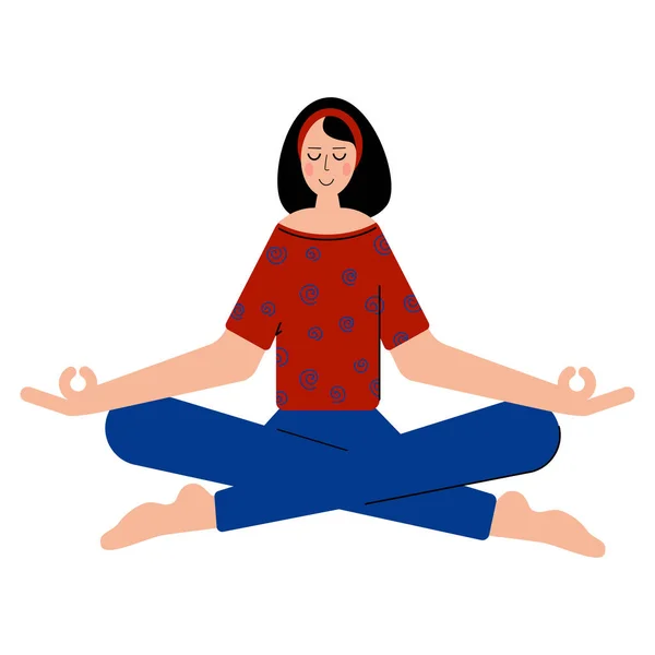 Mujer Medita Para Sentirse Más Relajada Libre Meditación Ayuda Sentirse — Vector de stock