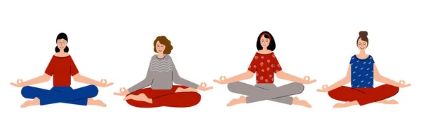 Donne Meditano Insieme Sentirsi Più Rilassate Libere Calme Meditare Posa — Vettoriale Stock