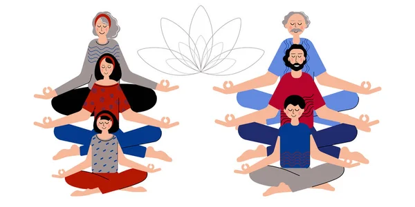 Yoga Para Todos Grupo Pople Difrent Age Meditan Juntos Para — Vector de stock