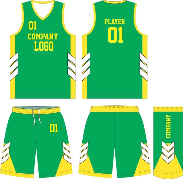 Diseños Personalizados Baloncesto Uniforme Jersey Pantalones Cortos Vista Frontal Trasera — Vector de stock