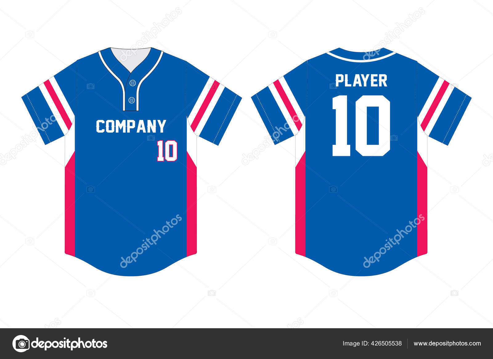 Plantilla De Diseño De Camisetas Jersey De Béisbol. Coloridas Jersey  Deportivo Mockup Front Y Back View. Camiseta De Béisbol Azul Ilustración  del Vector - Ilustración de sano, colorido: 188024623