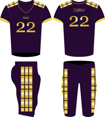 Amerikan futbolu forması, t-shirt spor tasarım şablonu formalar ön ve arka görüş illüstrasyon vektörleri 