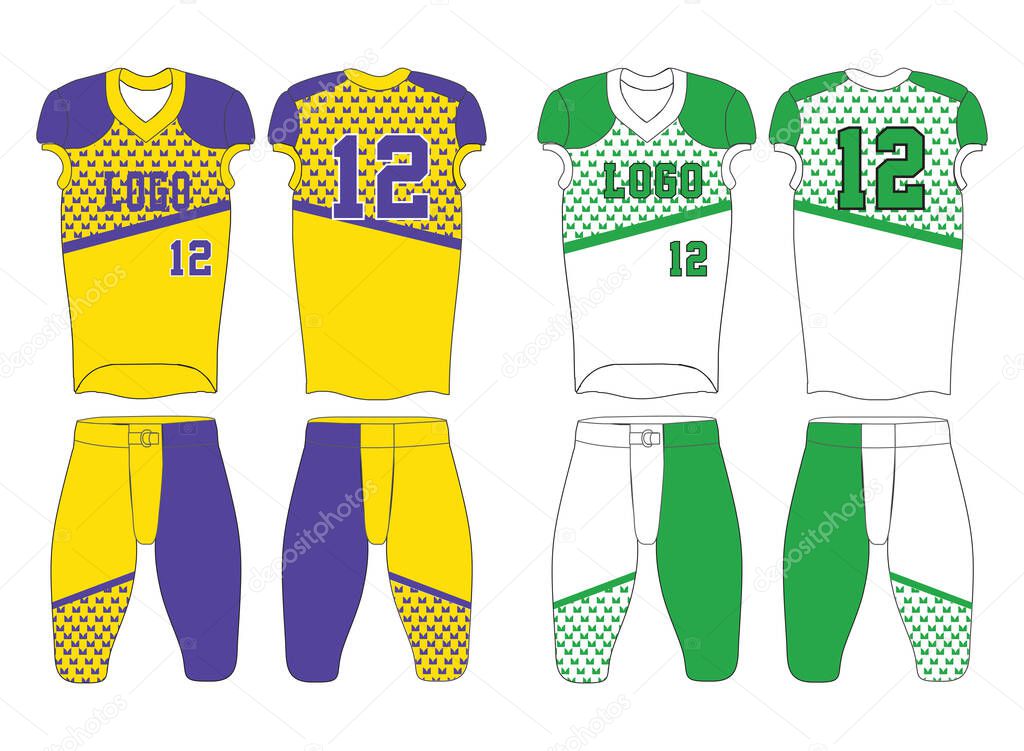 Custom Design American football uniforms Illustrations green and yellow vectors 