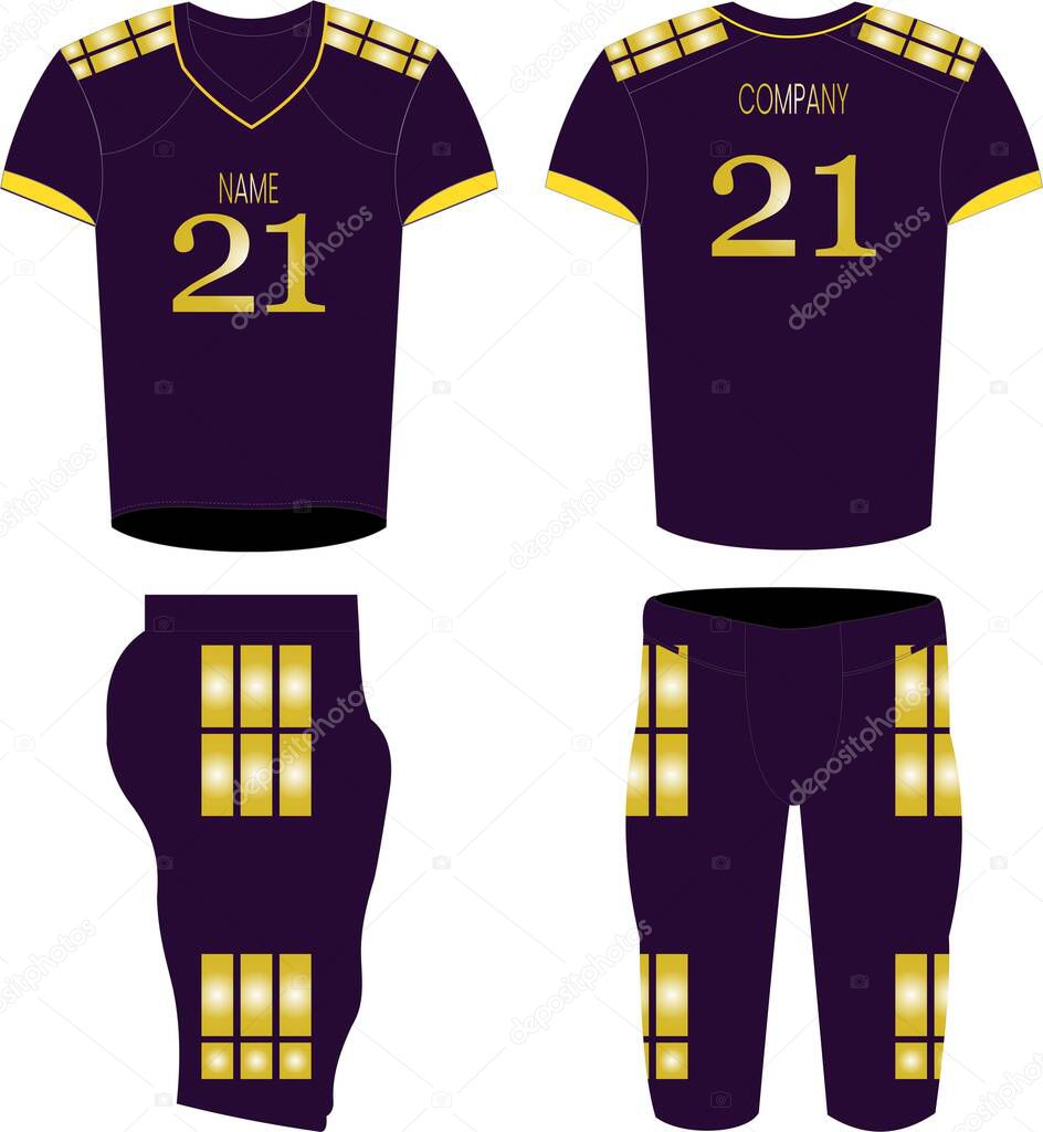 American Football jersey,t-shirt sport design templates uniforms front and back view illustration vectors