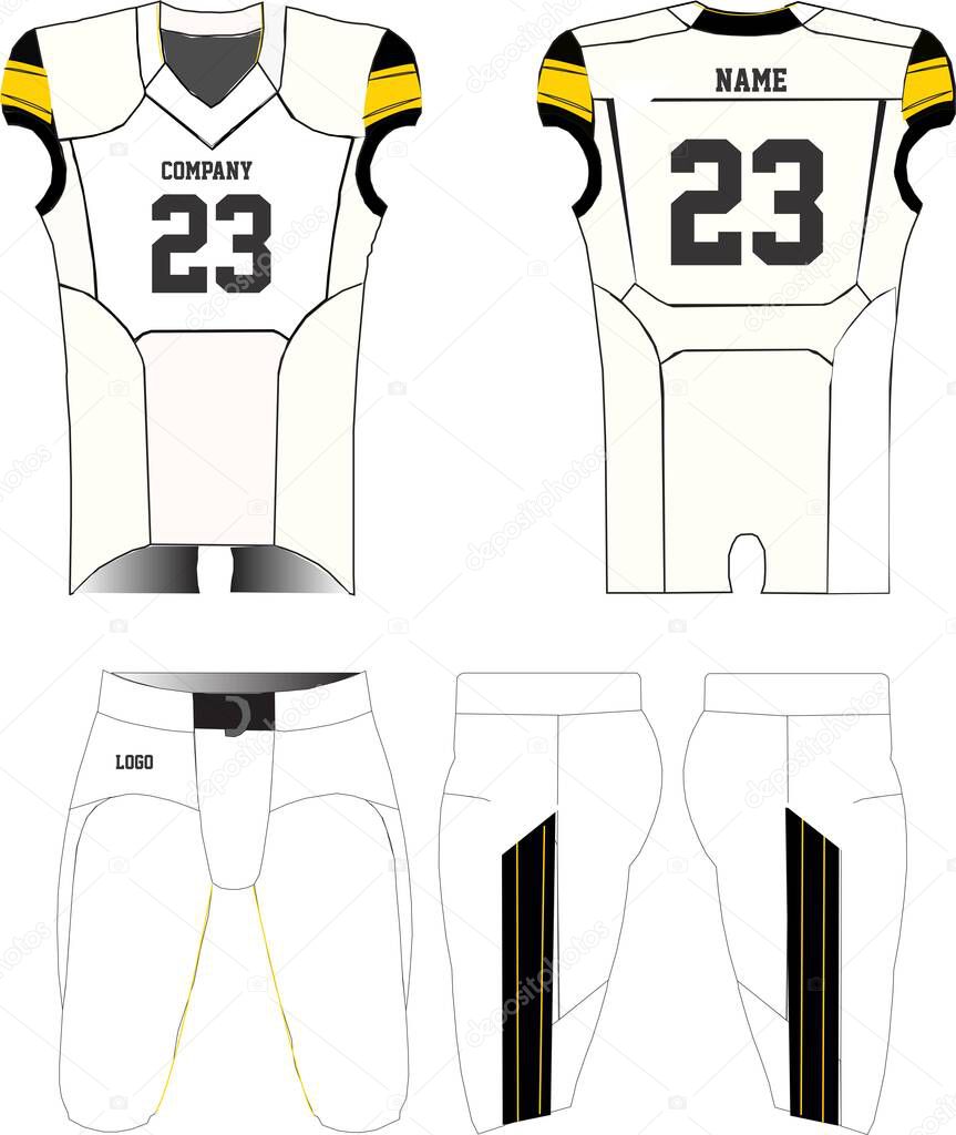 American Football jersey uniforms mock ups design template front and back view illustration vectors 