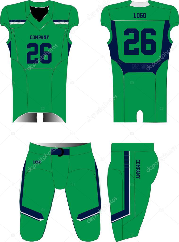 American Football jersey uniforms mock ups designs templates illustrations vectors