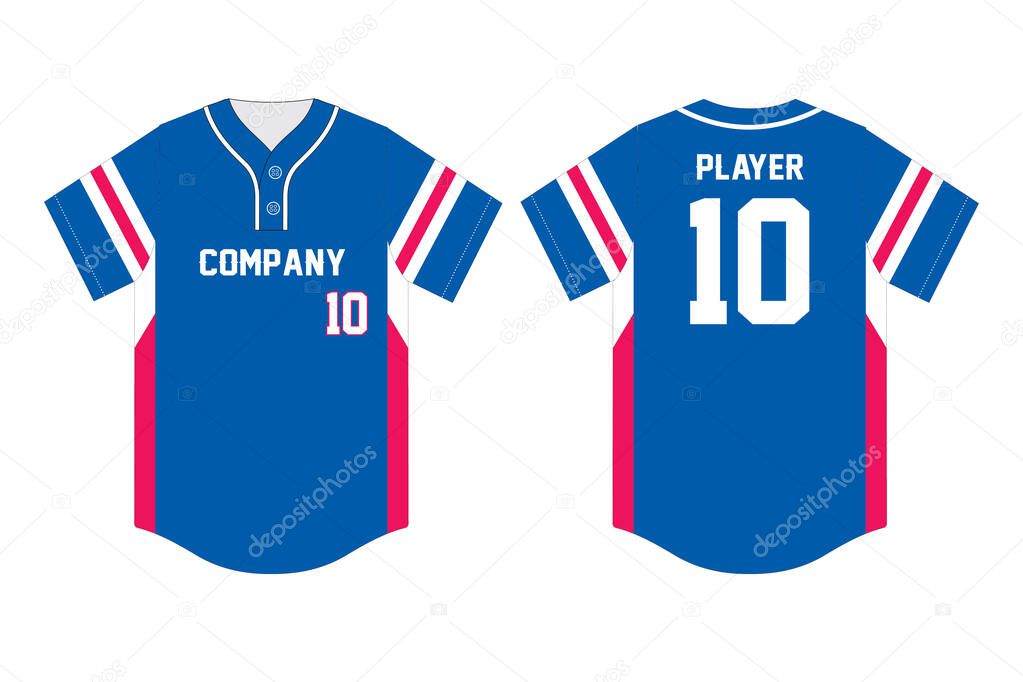 Baseball jersey, sport uniform, template. Baseball t-shirt mock up. Front and back view baseball uniform vector