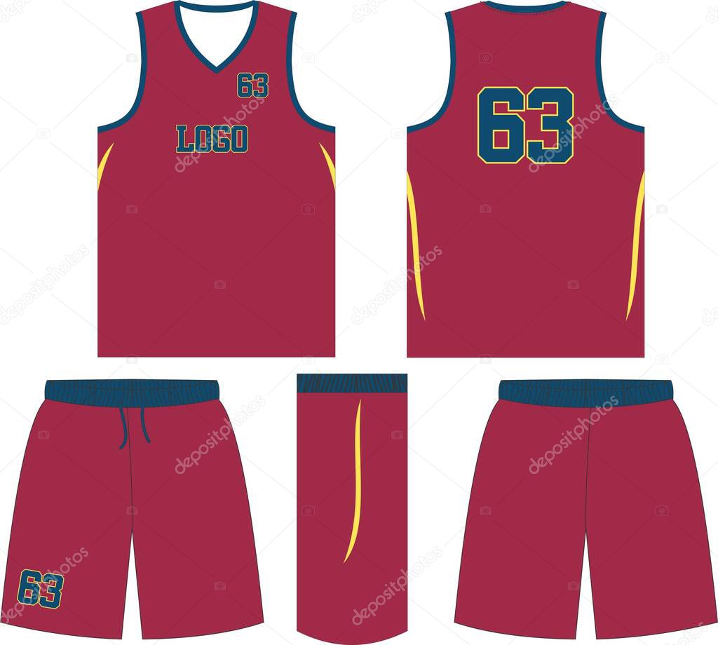 Basketball uniform Custom Design mock ups templates design for basketball club t-shirt mock ups for basketball jersey. Front view, back view and side view basketball shirt and shorts illustration Vector