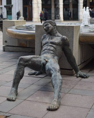 Valladolid, İspanya 01-29-21 Plaza de la Rinconada, Valladolid.Devlerin Çeşmesi.