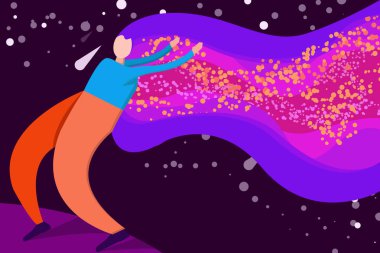 Uzayda saçlı yeni illüstrasyon (sunumlar, afişler ve daha fazlası için))