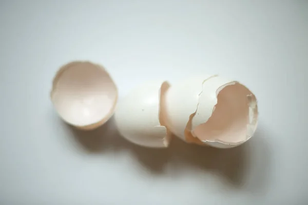 Leftover eggshell close-up on a white background.