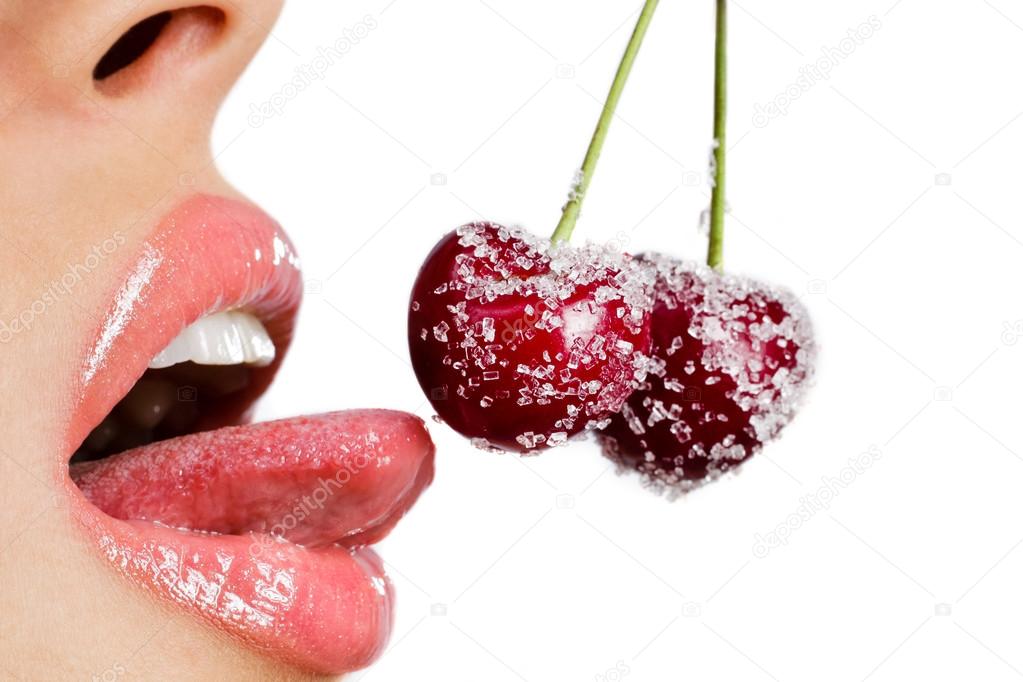 mouth with red cherries