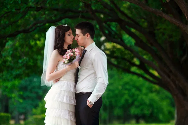 Mariée et marié dans le parc — Photo