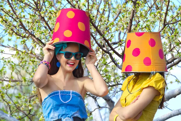 Crazy girl gardeners — Stock Photo, Image