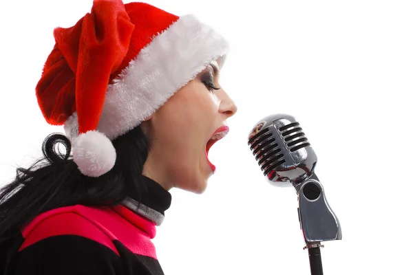 Christmas Singer with microphone — Stock Photo, Image