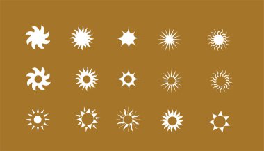 Sosyal medya paylaşımları için modern minimalist tarzda dekorasyon için soyut tasarım unsurları - güneş logosu tasarım şablonları - Boho veya bohem vektör kümesi