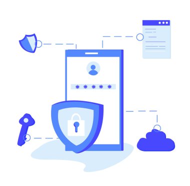 Düz çizgi tasarım web sitesi internet güvenliği, veri koruma konsepti Modern düz çizgi film tarzı vektör illüstrasyonu