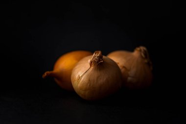 Siyah arkaplanda soğanlar
