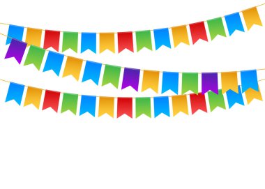 Doğum günü partisi davetiyeleri. Bayrak çelenkleri. Vektör stok illüstrasyonu.