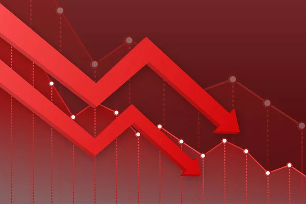 Perda de dinheiro. Dinheiro com gráfico de ações de seta para baixo, conceito de crise financeira, queda do mercado, falência. Ilustração do estoque vetorial. — Vetor de Stock