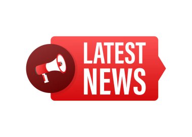 En son haberlerle birlikte megafon etiketi. Megafon bayrağı. Web tasarımı. Vektör stok illüstrasyonu