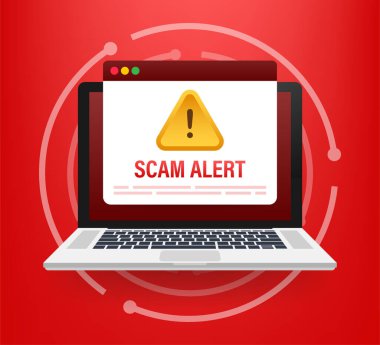 Dolandırıcılık alarmı. Hacker saldırısı ve web güvenlik vektör konsepti, sahtekarlık. Ağ ve internet güvenliği. Vektör illüstrasyonu.