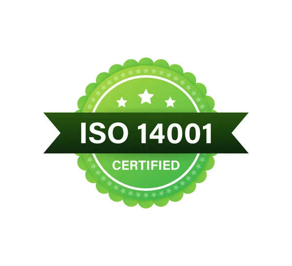 Insigne certifié ISO 14001, icône. Timbre de certification. Vecteur design plat. — Image vectorielle